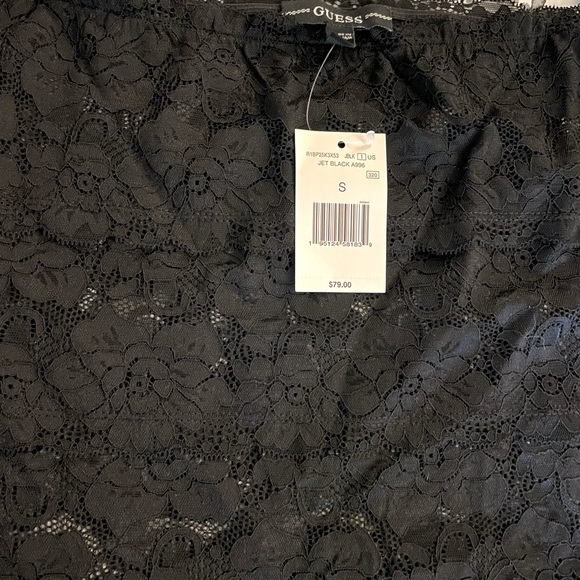 Guess Jet Black Size Small Lace Crop Long Sleeve Square Neck Top - Picture 6 of 7